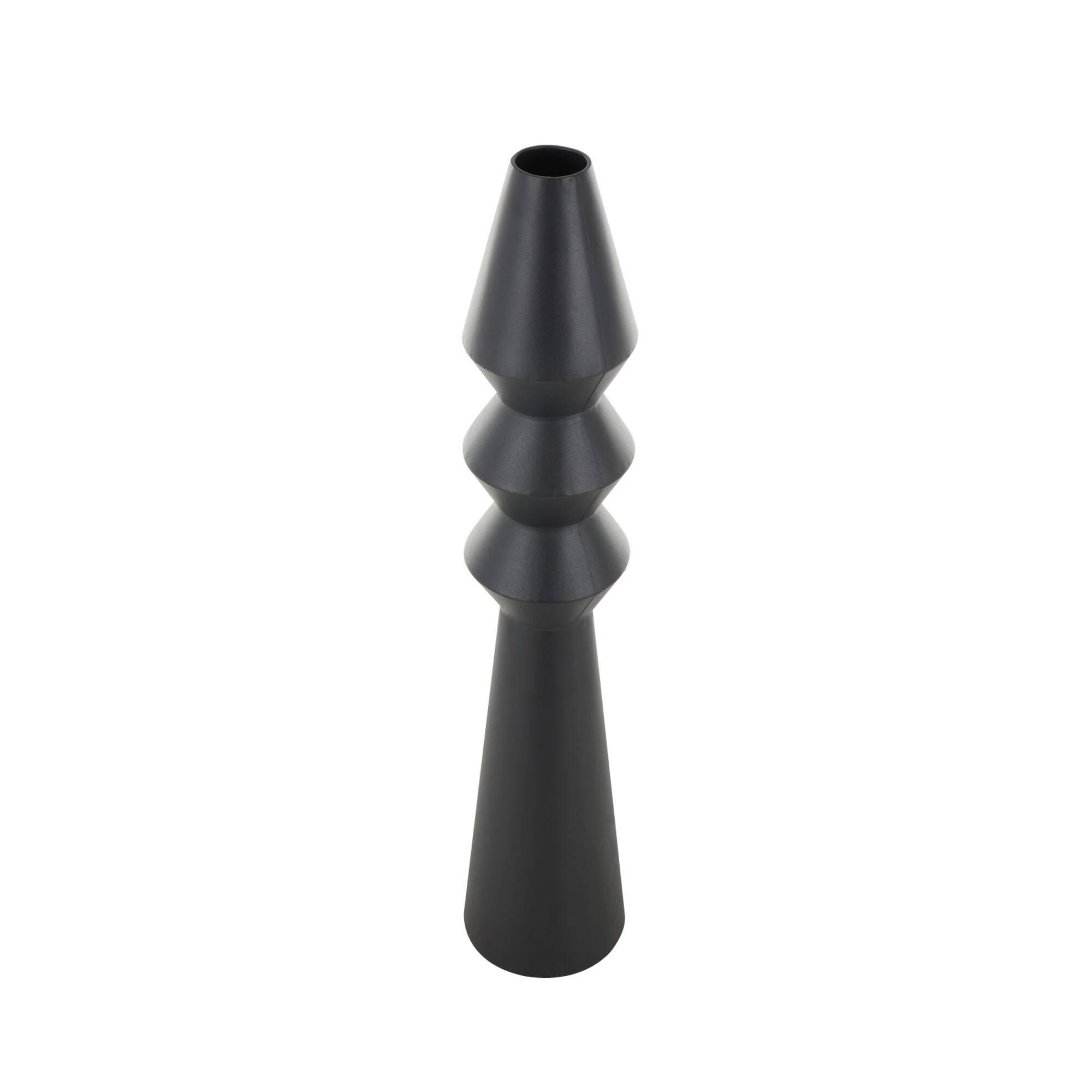 32.5" Black Metal Art Deco Fluted Decorative Vase